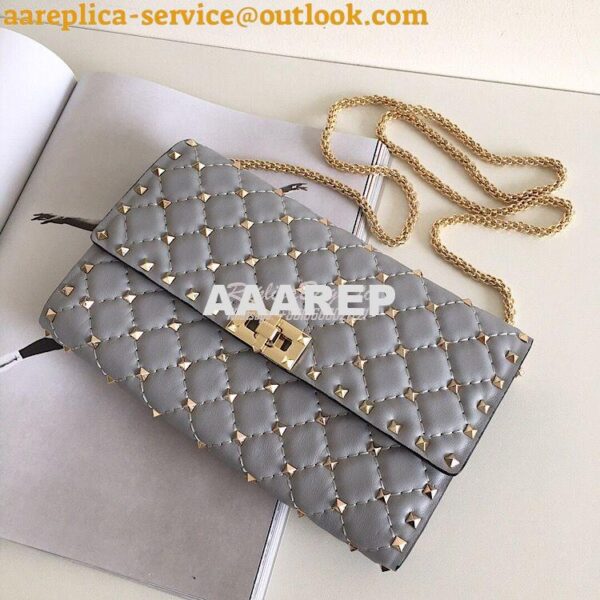 Replica Valentino Garavani Rockstud Spike Gold Chain Bag grey 5