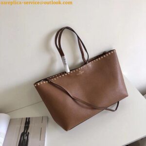 Replica Valentino Rockstud Large Shopping Bag In Brown Leather