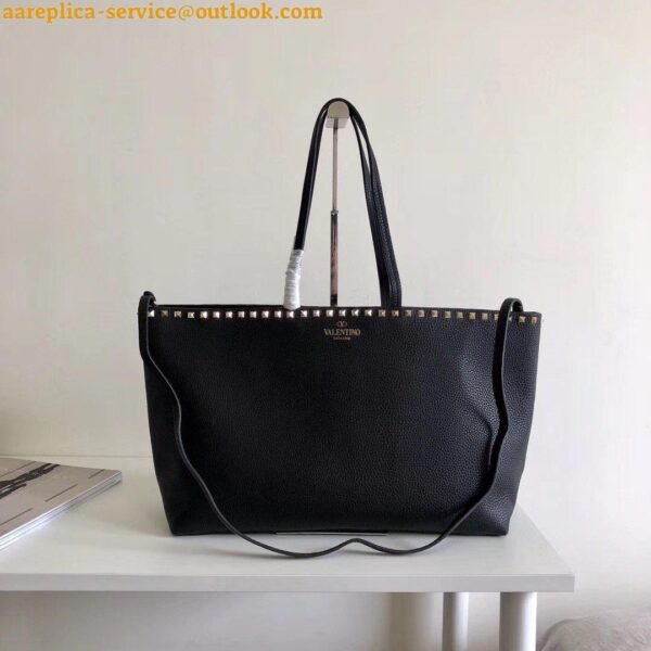 Replica Valentino Rockstud Large Shopping Bag In Black Leather 6