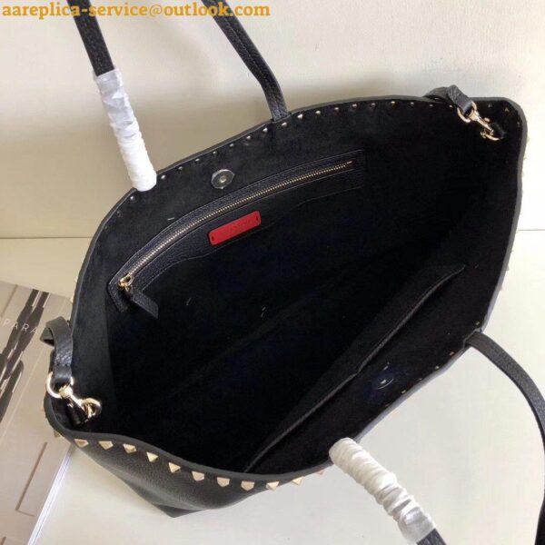 Replica Valentino Rockstud Large Shopping Bag In Black Leather 7