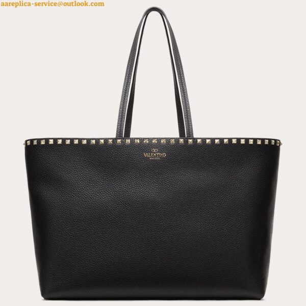 Replica Valentino Rockstud Large Shopping Bag In Black Leather 9