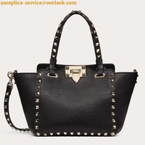 Replica Valentino Rockstud Mini Tote In Black Grained Leather