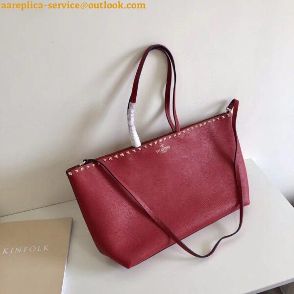 Replica Valentino Rockstud Large Shopping Bag In Brown Leather 7