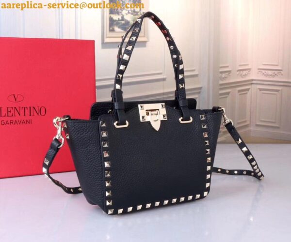 Replica Valentino Rockstud Mini Tote In Black Grained Leather 5