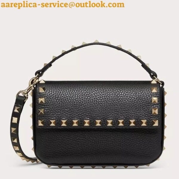 Replica Valentino Rockstud Pouch Bag in Black Grained Leather 3