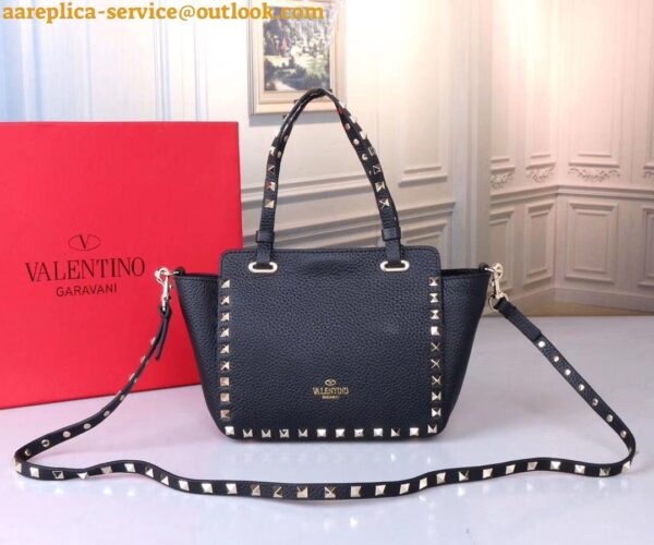 Replica Valentino Rockstud Mini Tote In Black Grained Leather 7