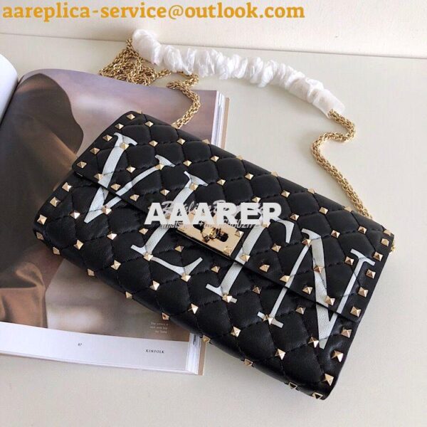 Replica Valentino Garavani Rockstud Spike Gold Chain Bag VLTN Black 6