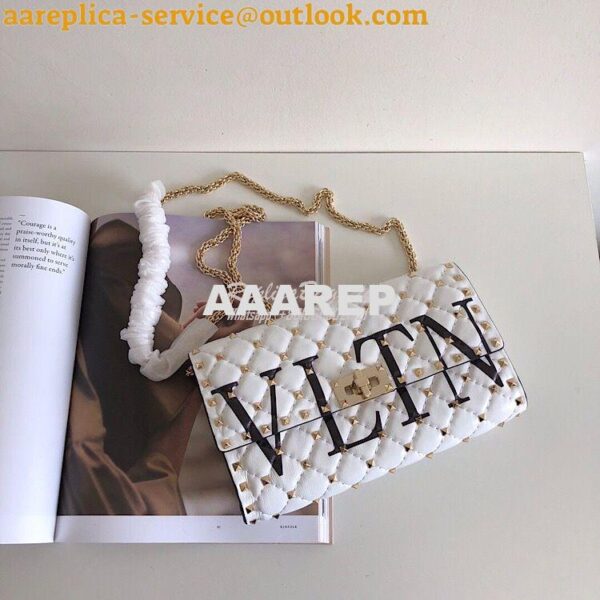 Replica Valentino Garavani Rockstud Spike Gold Chain Bag VLTN White 3