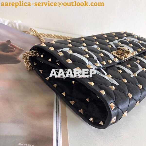 Replica Valentino Garavani Rockstud Spike Gold Chain Bag VLTN Black 7