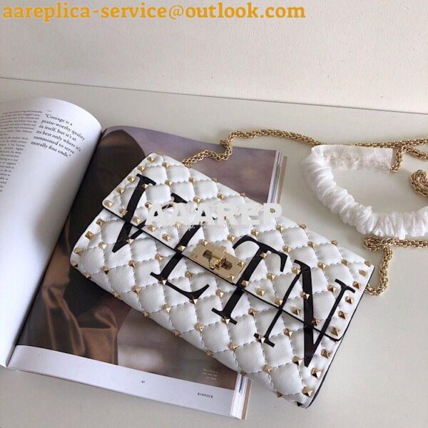 Replica Valentino Garavani Rockstud Spike Gold Chain Bag VLTN White 5