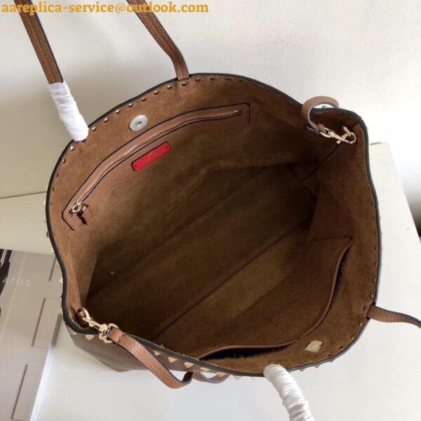 Replica Valentino Rockstud Large Shopping Bag In Brown Leather 13