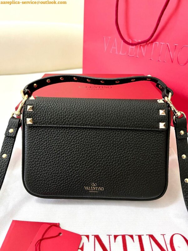 Replica Valentino Rockstud Pouch Bag in Black Grained Leather 6