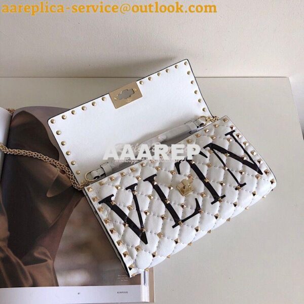 Replica Valentino Garavani Rockstud Spike Gold Chain Bag VLTN White 8