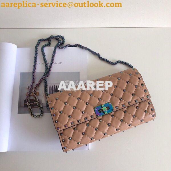 Replica Valentino Garavani Rockstud Spike Iridescent Chain Bag Beige 3