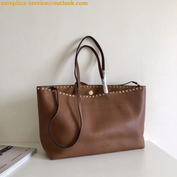 Replica Valentino Rockstud Large Shopping Bag In Brown Leather 16