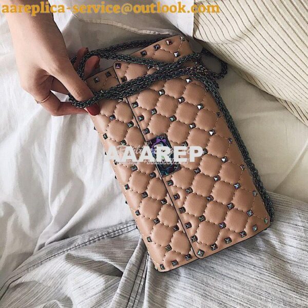 Replica Valentino Garavani Rockstud Spike Iridescent Chain Bag Beige 4