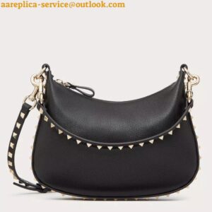 Replica Valentino Rockstud Small Hobo Bag in Black Grainy Calfskin