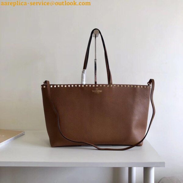 Replica Valentino Rockstud Large Shopping Bag In Brown Leather 17