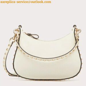 Replica Valentino Rockstud Small Hobo Bag in White Grainy Calfskin