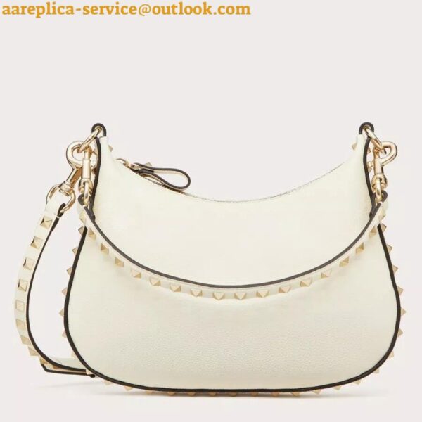 Replica Valentino Rockstud Small Hobo Bag in White Grainy Calfskin 3