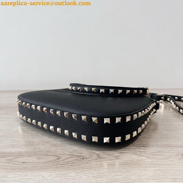 Replica Valentino Rockstud Small Hobo Bag in Black Grainy Calfskin 5