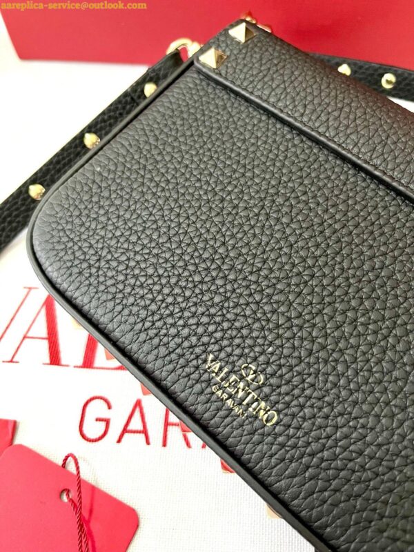 Replica Valentino Rockstud Pouch Bag in Black Grained Leather 12