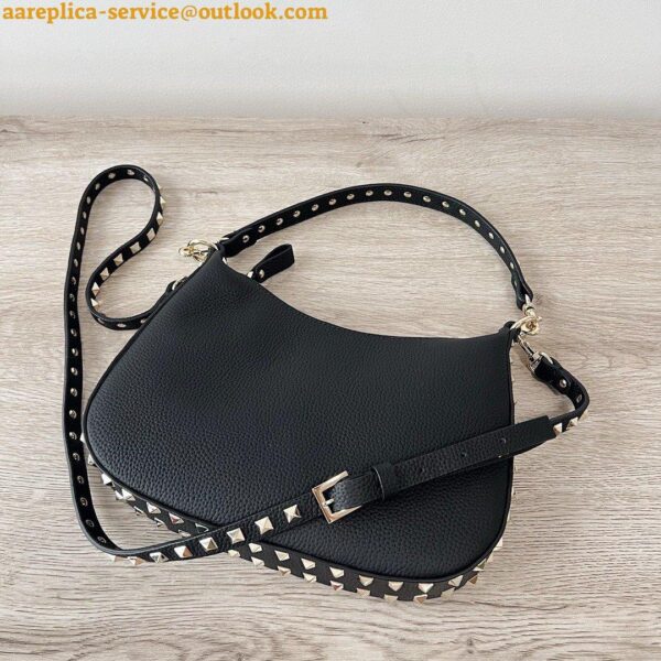 Replica Valentino Rockstud Small Hobo Bag in Black Grainy Calfskin 6