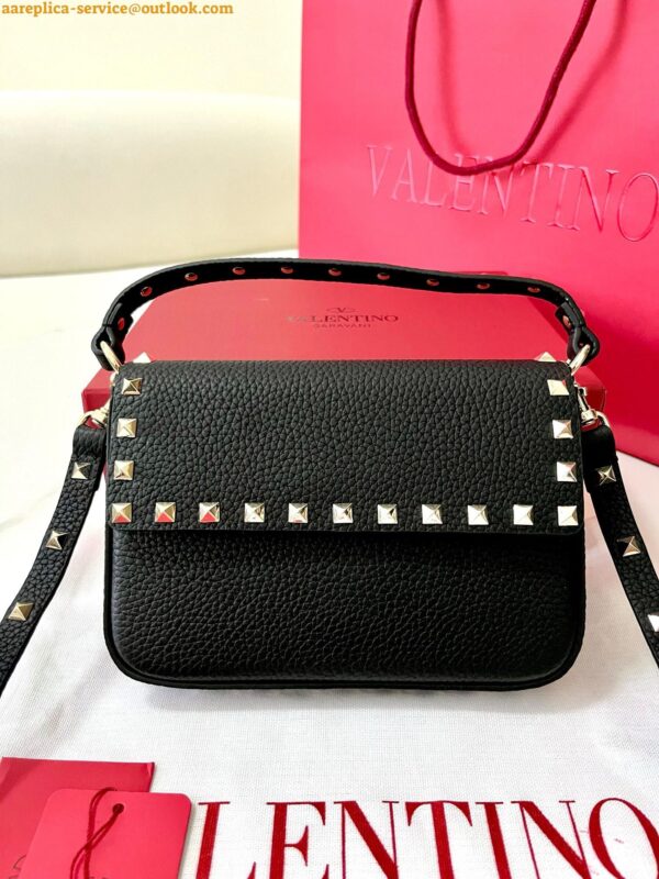 Replica Valentino Rockstud Pouch Bag in Black Grained Leather 13