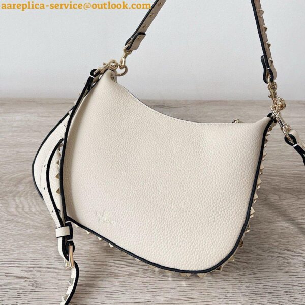 Replica Valentino Rockstud Small Hobo Bag in White Grainy Calfskin 6