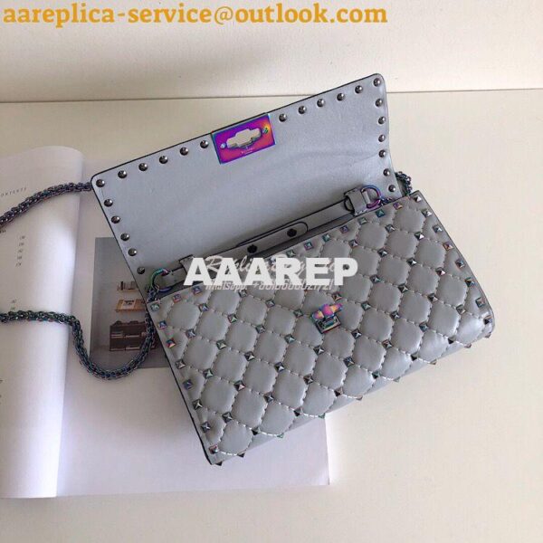 Replica Valentino Garavani Rockstud Spike Iridescent Chain Bag Grey 6