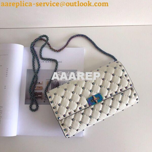 Replica Valentino Garavani Rockstud Spike Iridescent Chain Bag White 3