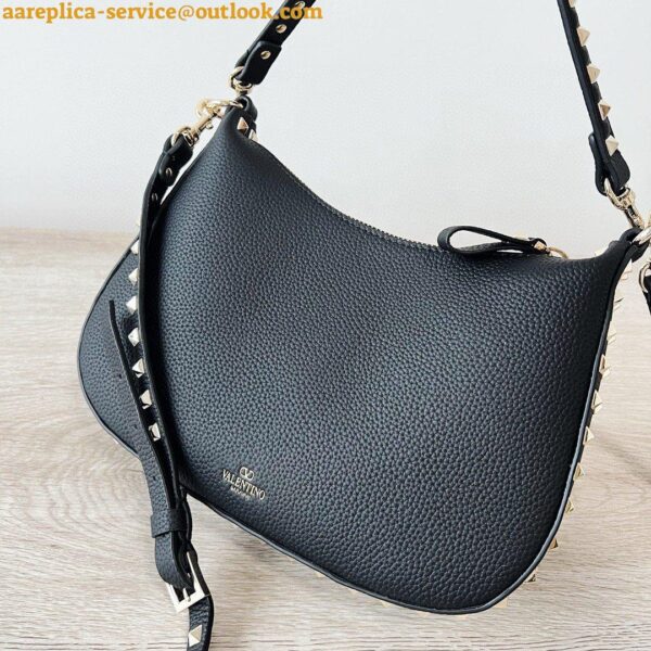 Replica Valentino Rockstud Small Hobo Bag in Black Grainy Calfskin 8