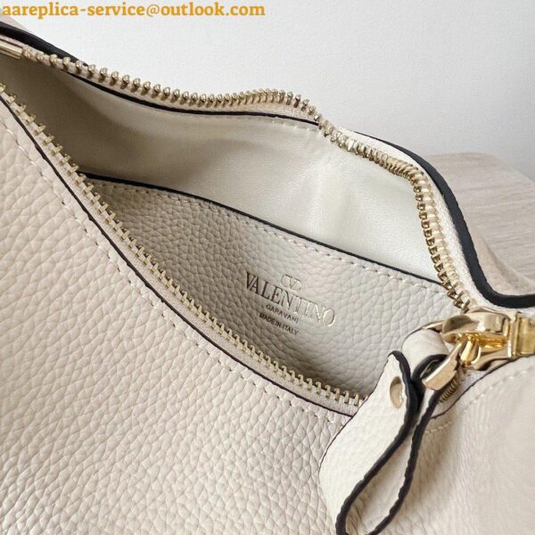 Replica Valentino Rockstud Small Hobo Bag in White Grainy Calfskin 7