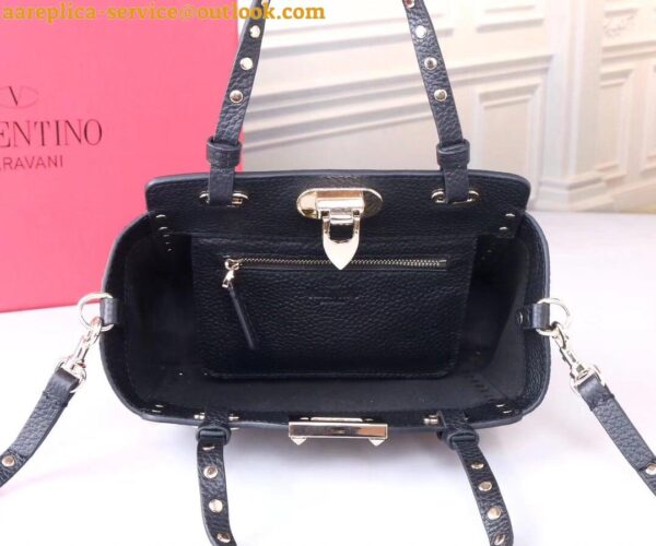 Replica Valentino Rockstud Mini Tote In Black Grained Leather 19