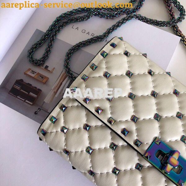 Replica Valentino Garavani Rockstud Spike Iridescent Chain Bag White 5