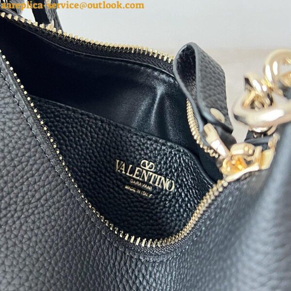 Replica Valentino Rockstud Small Hobo Bag in Black Grainy Calfskin 9