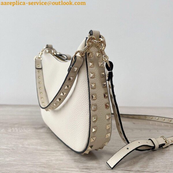 Replica Valentino Rockstud Small Hobo Bag in White Grainy Calfskin 8