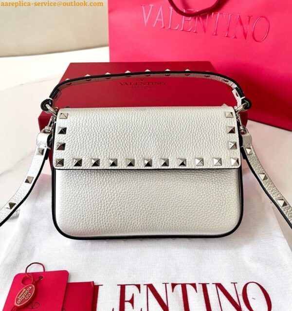 Replica Valentino Rockstud Pouch Bag in White Grained Leather 11