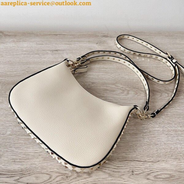 Replica Valentino Rockstud Small Hobo Bag in White Grainy Calfskin 9