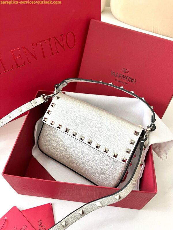 Replica Valentino Rockstud Pouch Bag in White Grained Leather 12