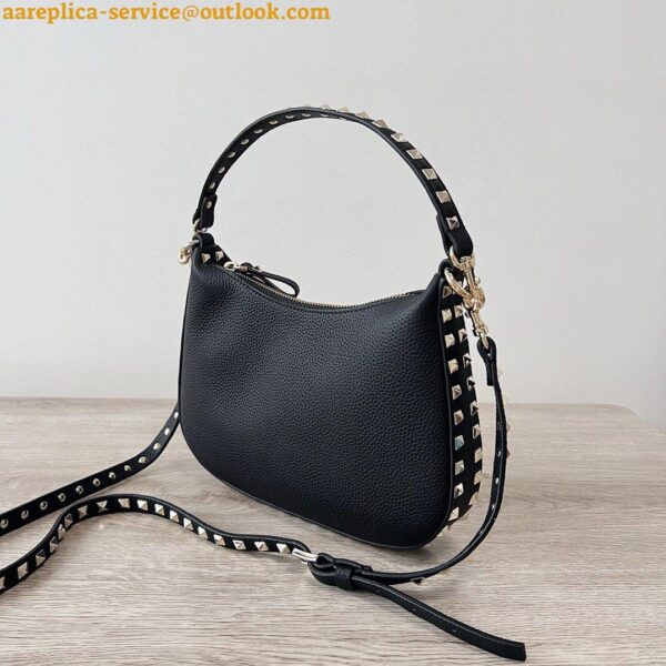 Replica Valentino Rockstud Small Hobo Bag in Black Grainy Calfskin 11