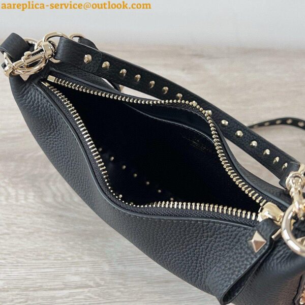 Replica Valentino Rockstud Small Hobo Bag in Black Grainy Calfskin 12