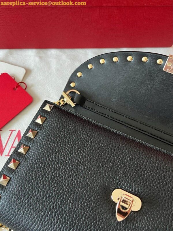 Replica Valentino Rockstud Wallet with Chain in Black Grained Leather 7