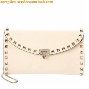 Replica Valentino Rockstud Wallet with Chain in White Grained Leather 2