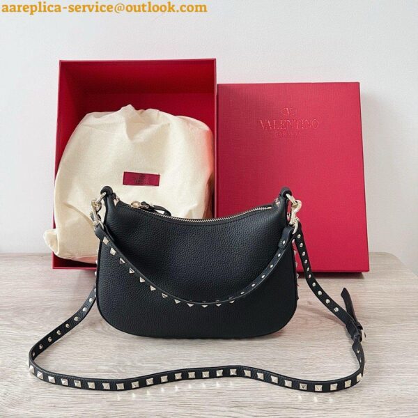 Replica Valentino Rockstud Small Hobo Bag in Black Grainy Calfskin 13