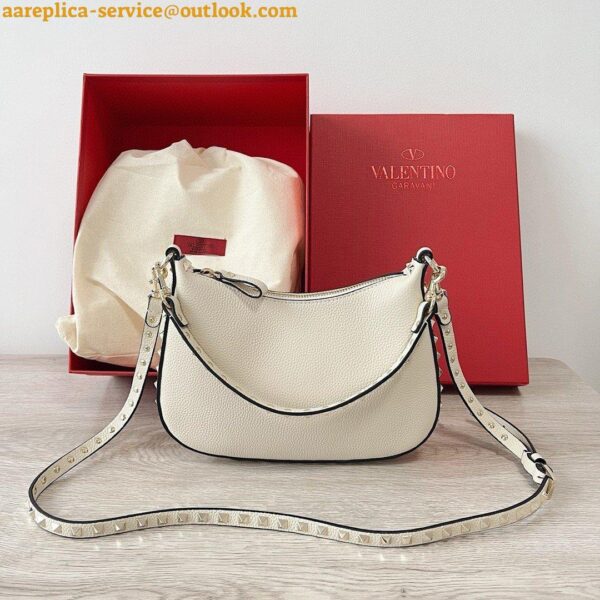 Replica Valentino Rockstud Small Hobo Bag in White Grainy Calfskin 12