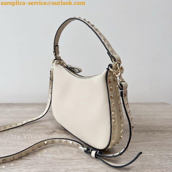 Replica Valentino Rockstud Small Hobo Bag in White Grainy Calfskin 13