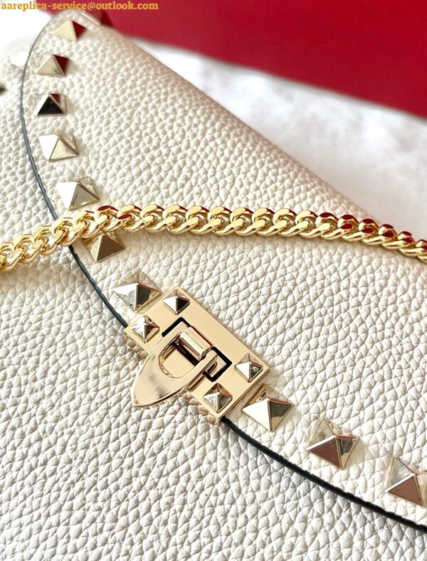 Replica Valentino Rockstud Wallet with Chain in White Grained Leather 8