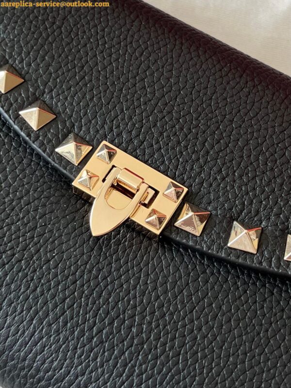 Replica Valentino Rockstud Wallet with Chain in Black Grained Leather 12