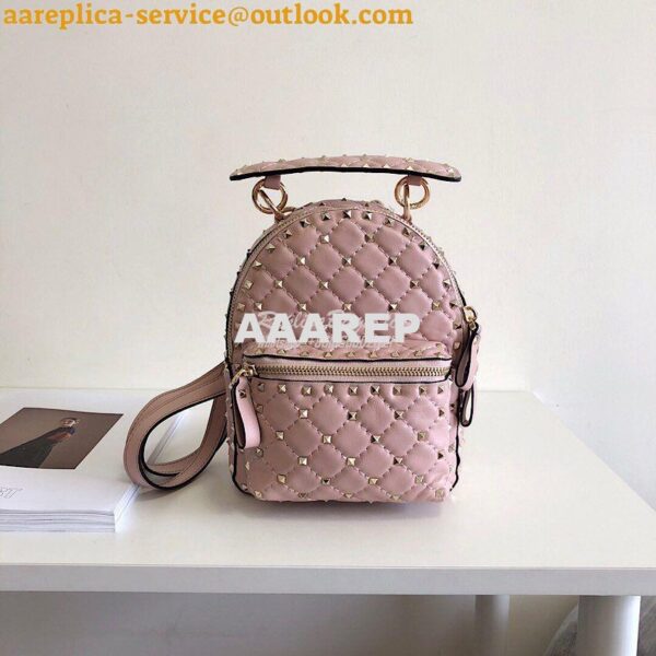 Replica Valentino Garavani Rockstud Spike Mini Leather Backpack Pink 3